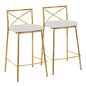 Modern  25" Contemporary Fixed-Height Counter Stool in Gold Metal and White Faux Leather  - Set of 2