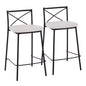 Modern  25" Contemporary Fixed-Height Counter Stool in Black Metal and White Faux Leather  - Set of 2