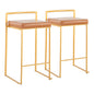 Contemporary Stackable Counter Stool in Gold with Camel Faux Leather Cushion  - Set of 2