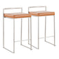 Contemporary Stackable Counter Stool in Stainless Steel with Camel Faux Leather Cushion  - Set of 2