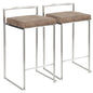 Contemporary Stackable Counter Stool in Stainless Steel with Brown Cowboy Fabric Cushion  - Set of 2