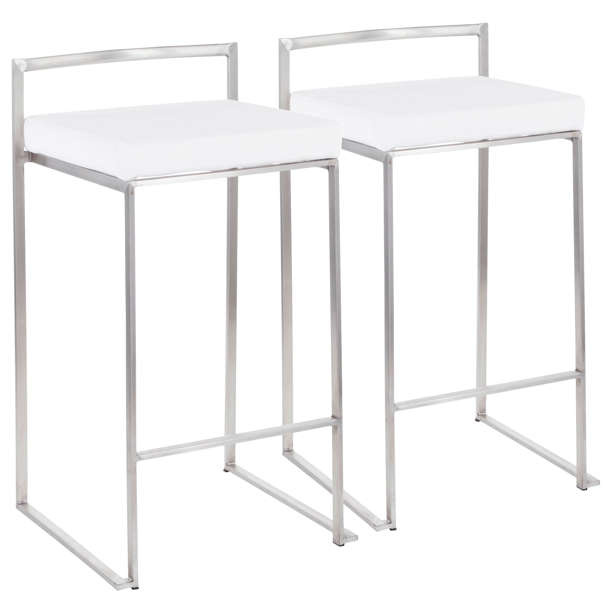 Contemporary Stackable Counter Stool in Stainless Steel with White Velvet Cushion  - Set of 2