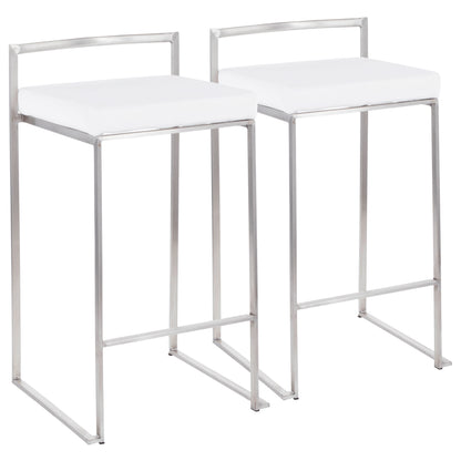 Contemporary Stackable Counter Stool in Stainless Steel with White Velvet Cushion  - Set of 2