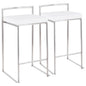 Contemporary Stackable Counter Stool in Stainless Steel with White Velvet Cushion  - Set of 2