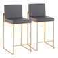 Contemporary High Back Counter Stool in Gold Steel and Grey Faux Leather  - Set of 2