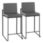 Contemporary High Back Counter Stool in Black Steel and Grey Faux Leather  - Set of 2