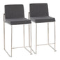 Contemporary High Back Counter Stool in Stainless Steel and Charcoal Fabric  - Set of 2