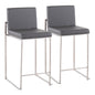 Contemporary High Back Counter Stool in Stainless Steel and Grey Faux Leather  - Set of 2