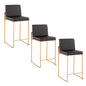 26" Contemporary High Back Counter Stool in Gold Steel and Black Faux Leather  - Set of 3
