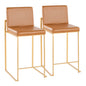 High Back Counter Stool in Gold Metal and Camel Faux Leather - Set of 2