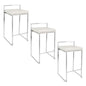 26" Contemporary Stackable Counter Stool in Brushed Stainless Steel with White Faux Leather  - Set of 3