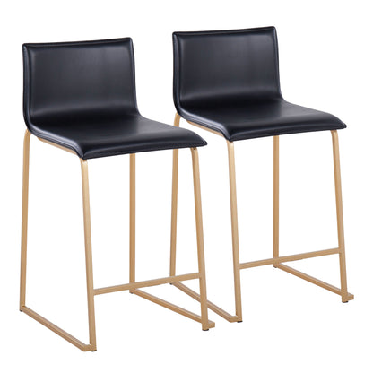 26" Contemporary Counter Stool in Gold Metal and Black Faux Leather  - Set of 2
