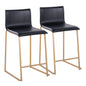 26" Contemporary Counter Stool in Gold Metal and Black Faux Leather  - Set of 2