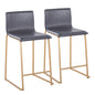 26" Contemporary Counter Stool in Gold Metal and Grey Faux Leather  - Set of 2