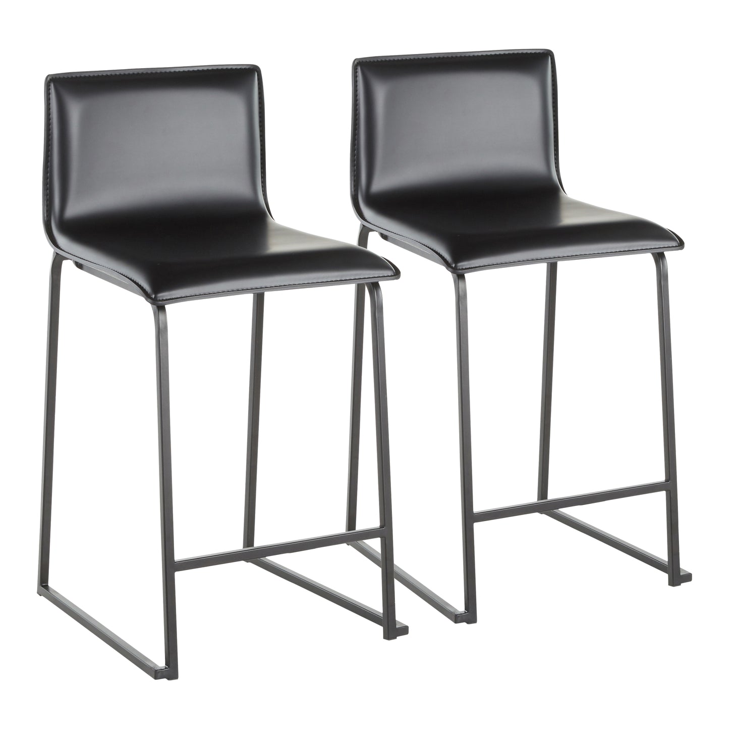 26" Contemporary Counter Stool in Black Metal and Black Faux Leather  - Set of 2