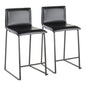 26" Contemporary Counter Stool in Black Metal and Black Faux Leather  - Set of 2