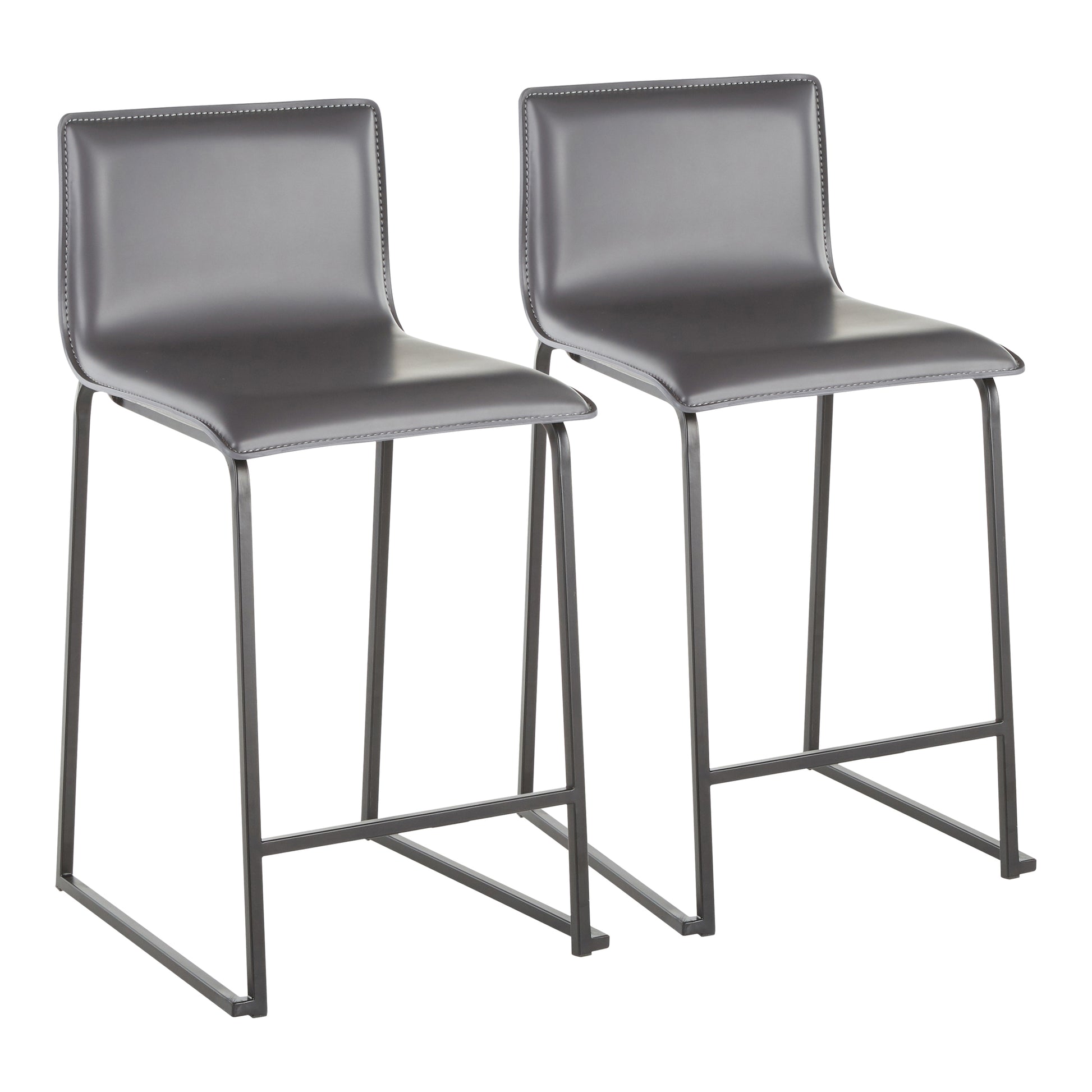 26" Contemporary Counter Stool in Black Metal and Grey Faux Leather  - Set of 2