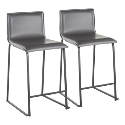 26" Contemporary Counter Stool in Black Metal and Grey Faux Leather  - Set of 2