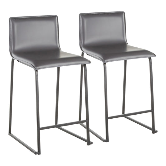26" Contemporary Counter Stool in Black Metal and Grey Faux Leather  - Set of 2