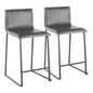 26" Contemporary Counter Stool in Black Metal and Grey Faux Leather  - Set of 2