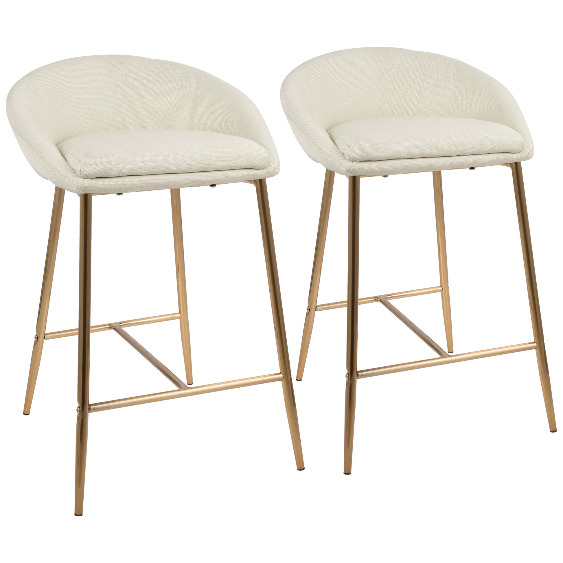 26" Counter Stool with Gold Frame and Cream Fabric  - Set of 2