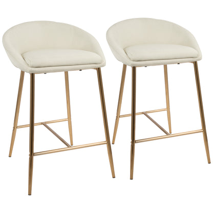 26" Counter Stool with Gold Frame and Cream Fabric  - Set of 2