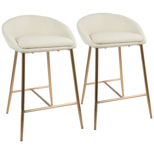 26" Counter Stool with Gold Frame and Cream Fabric  - Set of 2