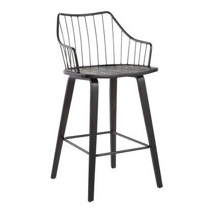 Counter Stool in Black Wood and Black Metal