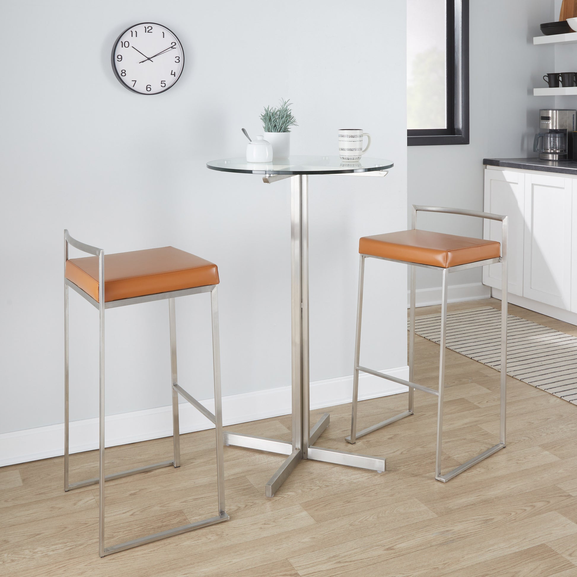 Contemporary Stackable Barstool with Camel Faux Leather  - Set of 2
