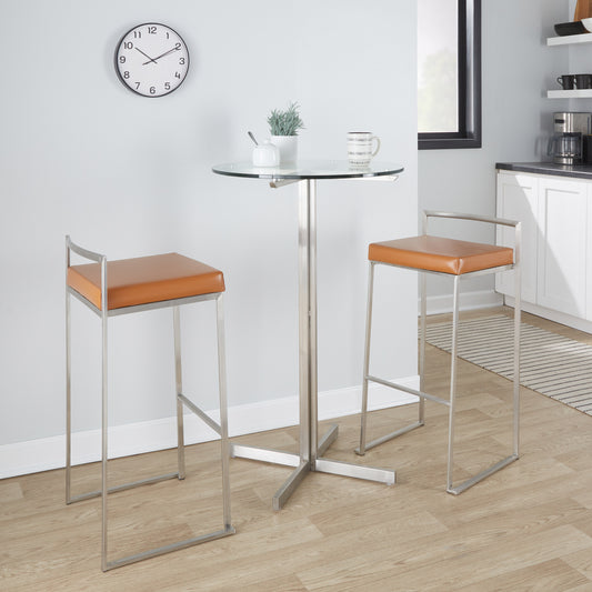 Contemporary Stackable Barstool with Camel Faux Leather  - Set of 2