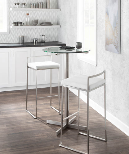 Contemporary Stackable Barstool in Stainless Steel with White Velvet Cushion  - Set of 2