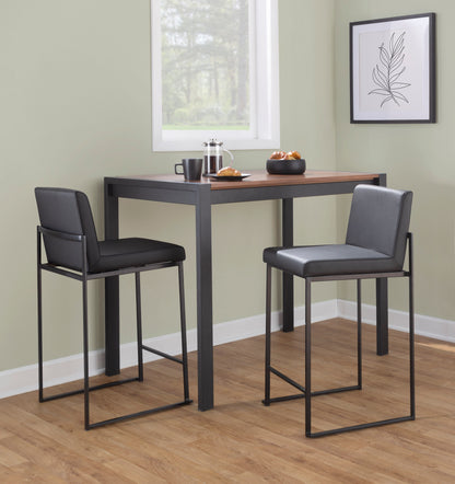 Contemporary High Back Barstool in Black Steel and Black Faux Leather  - Set of 2