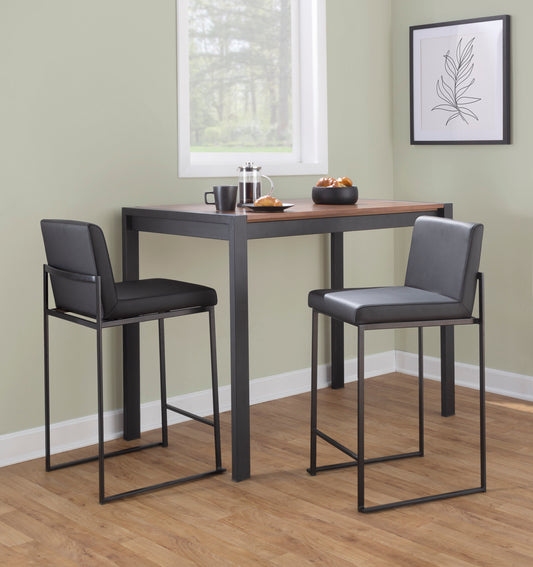 Contemporary High Back Barstool in Black Steel and Black Faux Leather  - Set of 2
