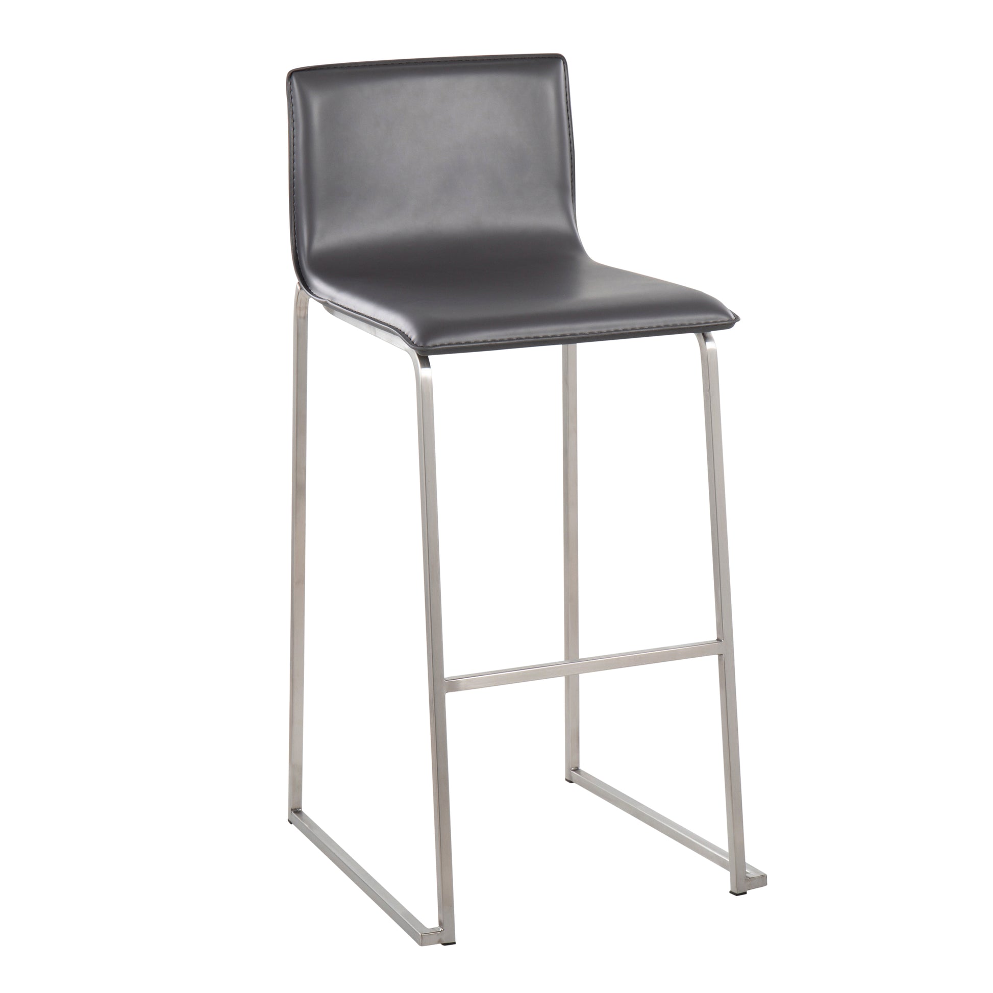 Grey Faux Leather Barstool Set of 2 - Kitchen Dining Room