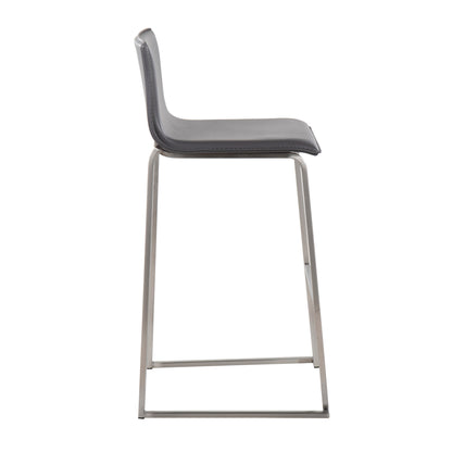 Grey Faux Leather Barstool Set of 2 - Kitchen Dining Room