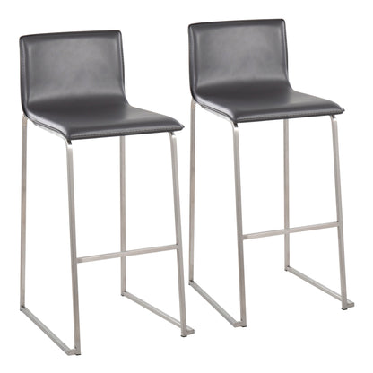 Contemporary Barstool in Stainless Steel and Grey Faux Leather  - Set of 2