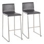 Contemporary Barstool in Stainless Steel and Grey Faux Leather  - Set of 2