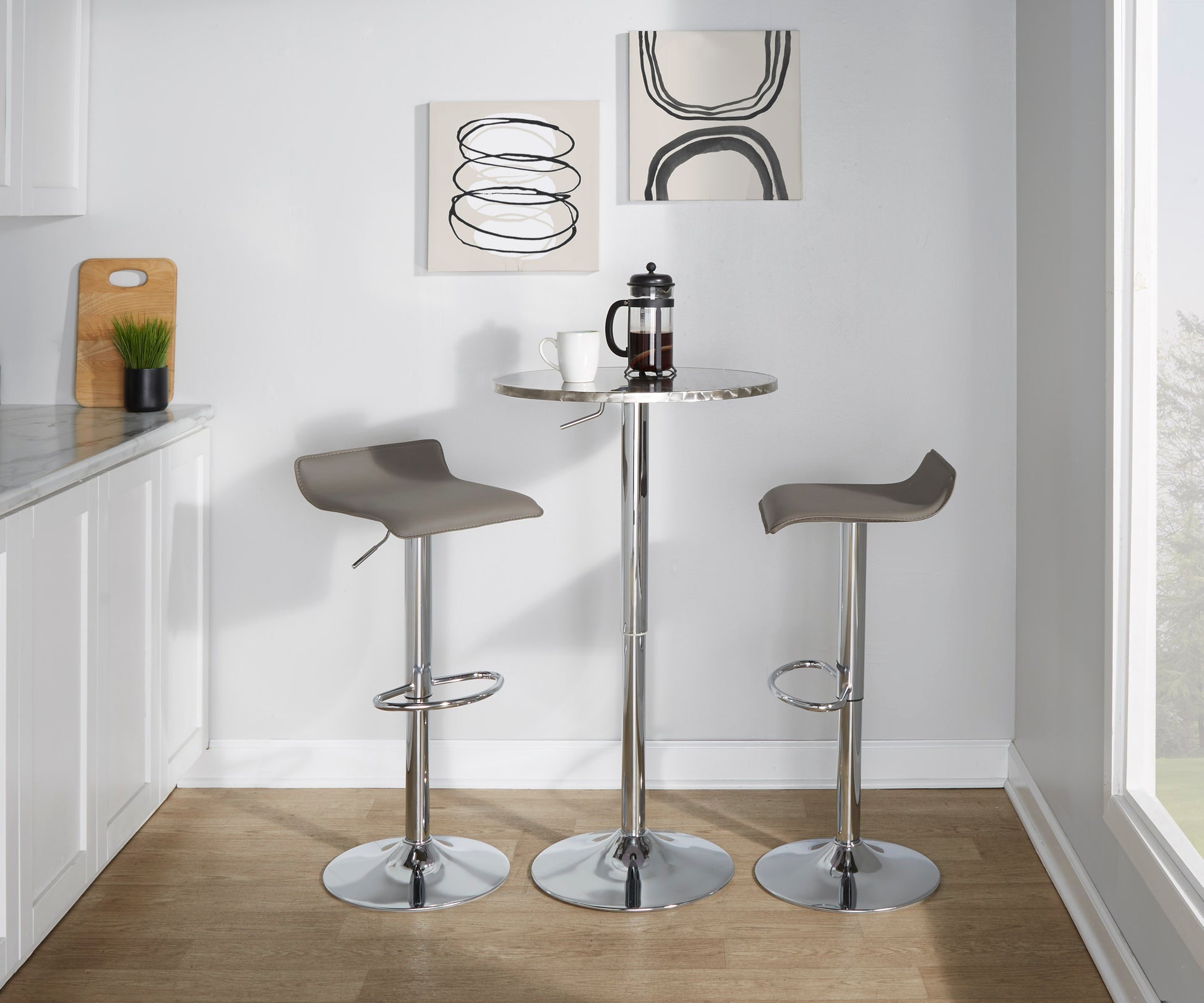 Contemporary Adjustable Barstool in Grey PU Leather  - Set of 2