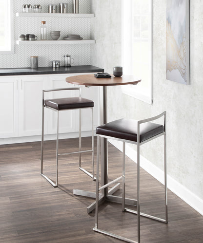Contemporary Stackable Barstool with Brown Faux Leather  - Set of 2
