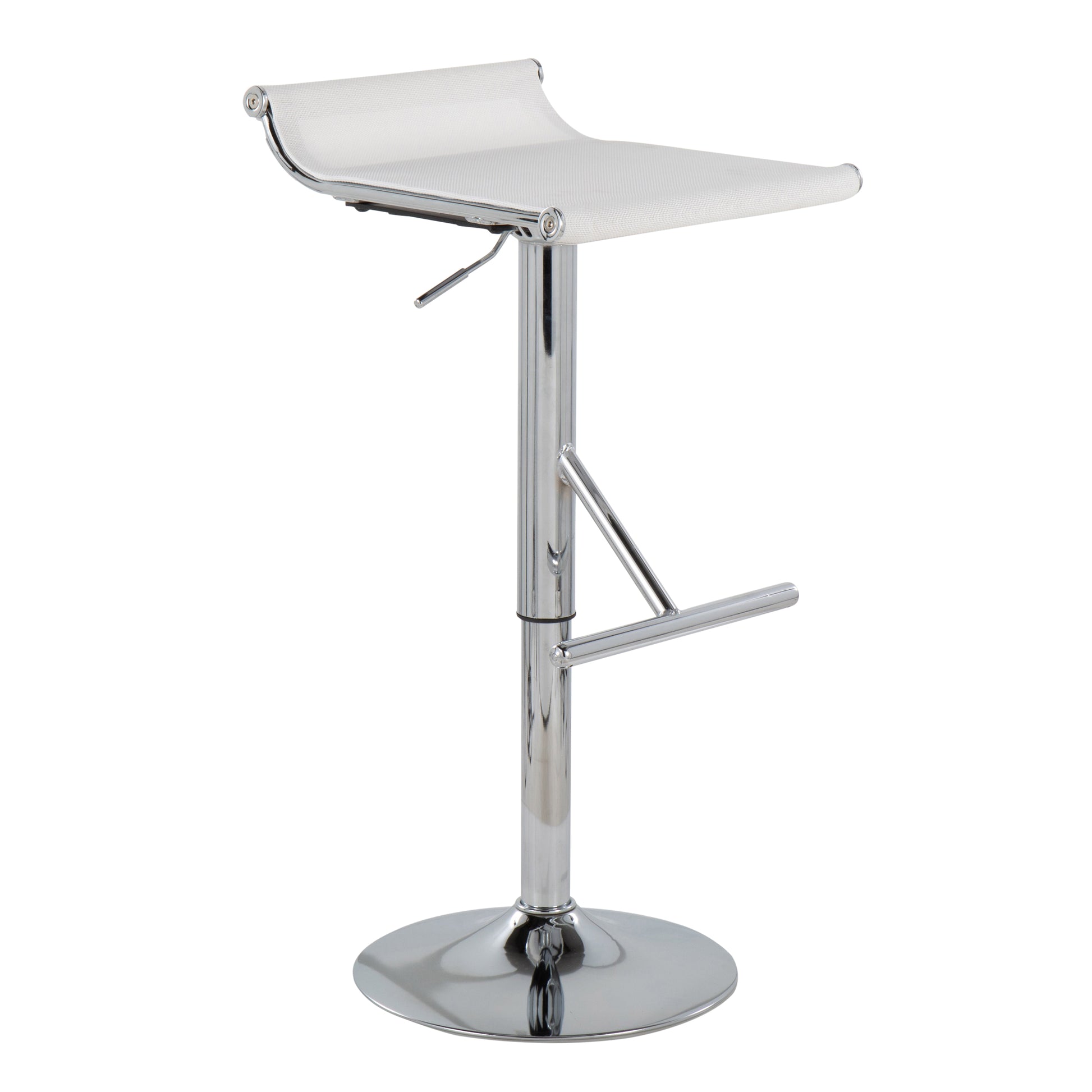 Contemporary Adjustable Bar Stool in Chrome and White Mesh