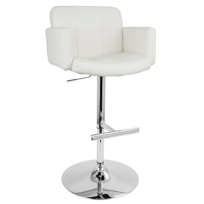 Stout Contemporary Adjustable Barstool with Swivel and White Faux Leather