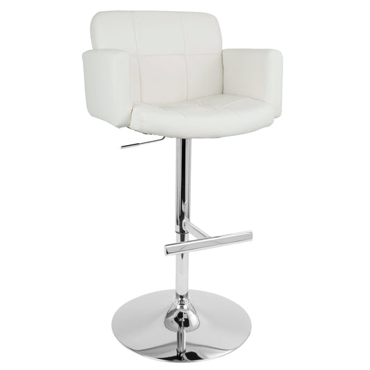 Stout Contemporary Adjustable Barstool with Swivel and White Faux Leather