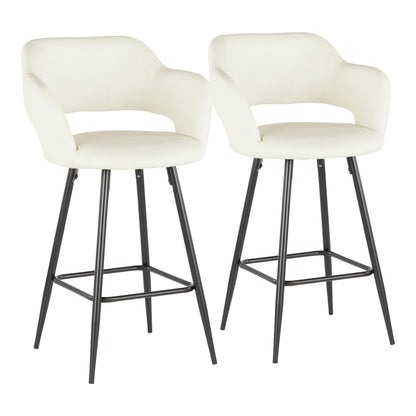 Contemporary Counter Stool in Black Metal and Cream Faux Leather  - Set of 2