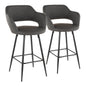 Contemporary Counter Stool in Black Metal and Grey Faux Leather  - Set of 2