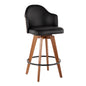 Mid-Century Counter Stool in Walnut and Black Faux Leather
