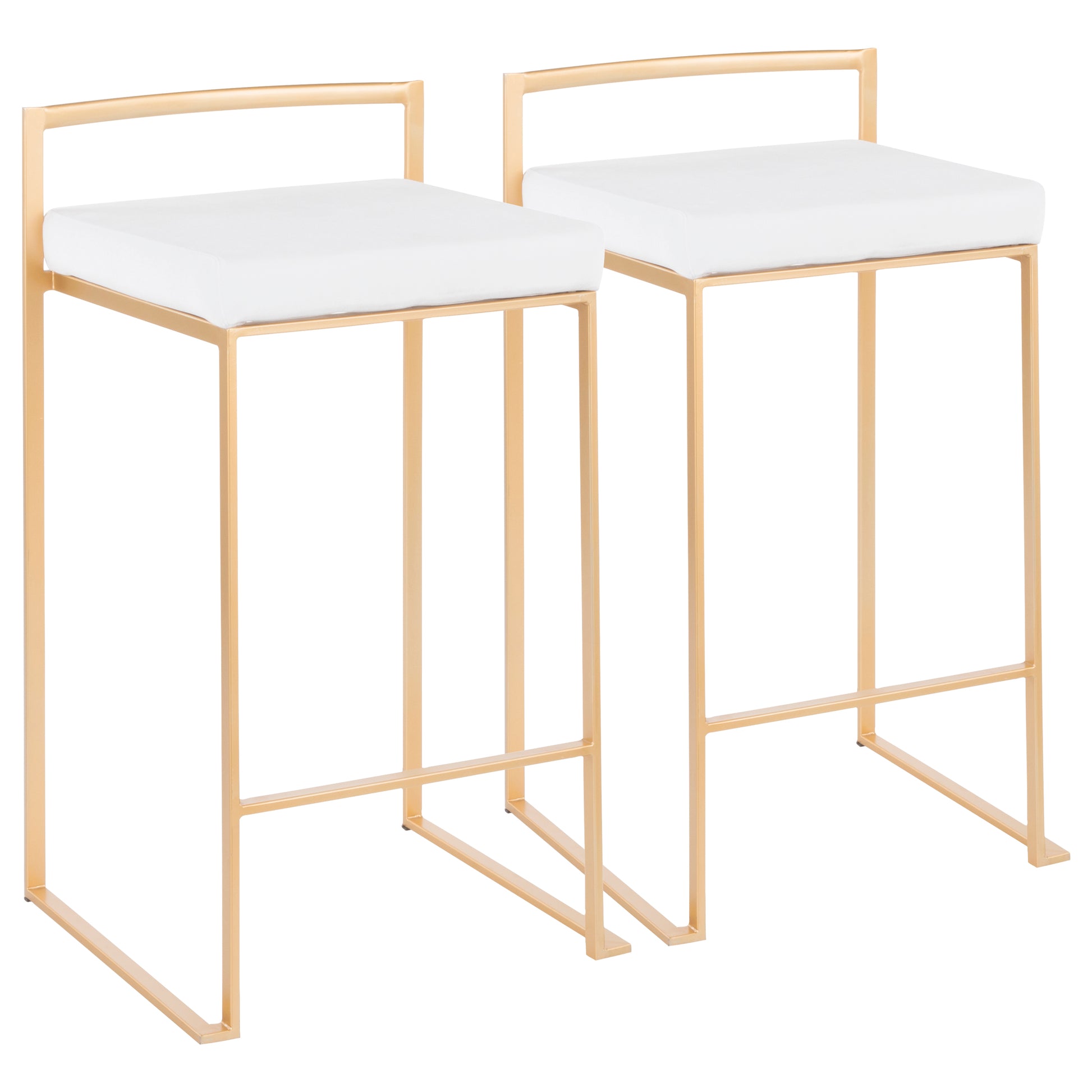 Contemporary Stackable Counter Stool in Gold with White Velvet Cushion  - Set of 2