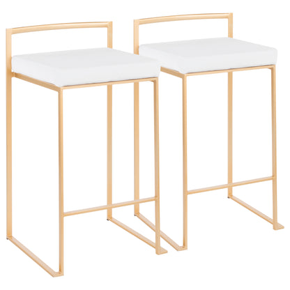 Contemporary Stackable Counter Stool in Gold with White Velvet Cushion  - Set of 2