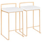 Contemporary Stackable Counter Stool in Gold with White Velvet Cushion  - Set of 2