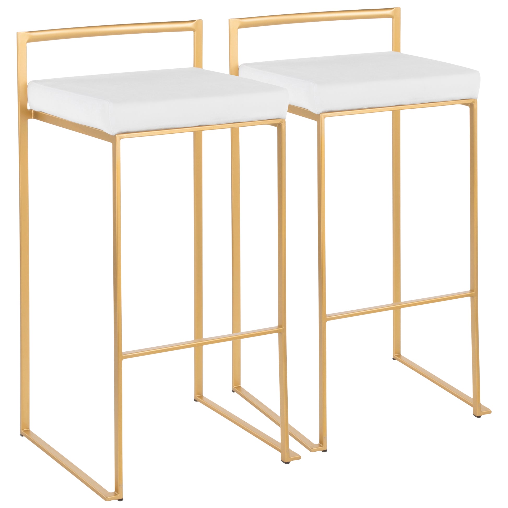 Contemporary- Stackable Barstool in Gold with White Velvet Cushion  - Set of 2