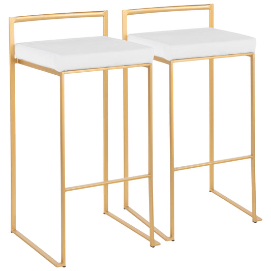 Contemporary- Stackable Barstool in Gold with White Velvet Cushion  - Set of 2